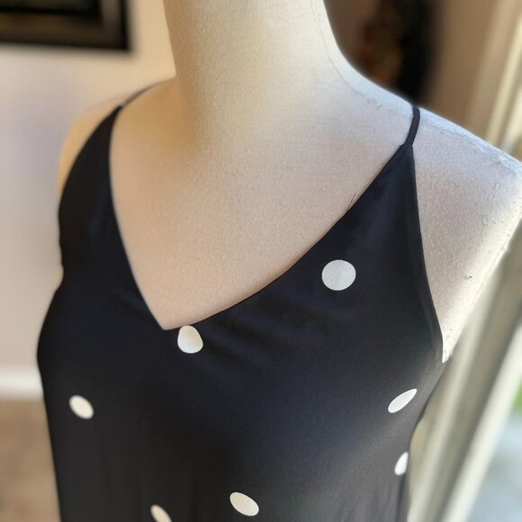Loft Spaghetti Strap Sleeveless Blouse V Neck Black with White‎ Polka Dots  XS - Picture 2 of 5